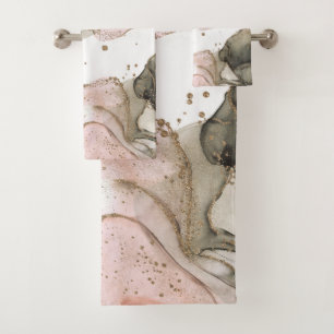 Ethereal Moody Pink Black Gold Inky Fantasy Glam Badhandtuch Set