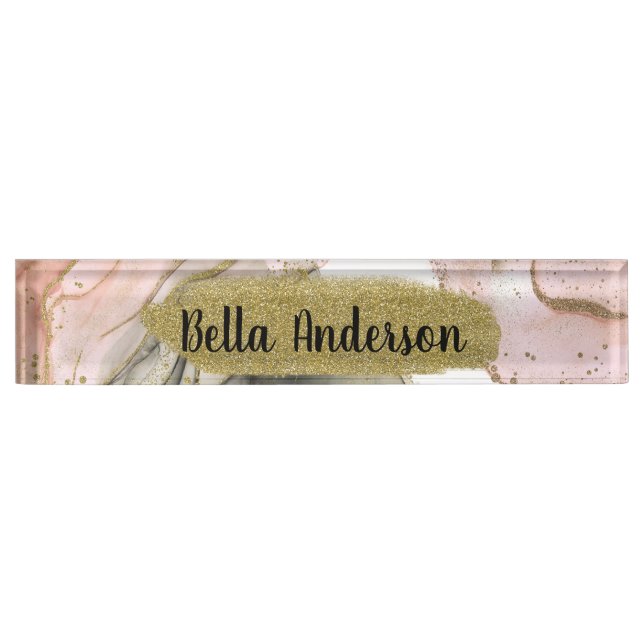Ethereal Moody Pink Black Gold Inky Glam Desk Name Namensplakette (Vorderseite)