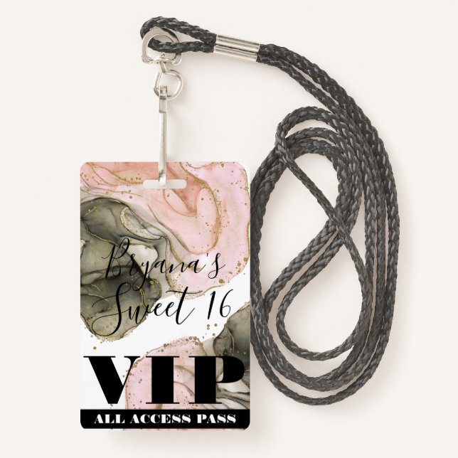 Ethereal Moody Pink Black Gold VIP Party Pass Ausweis (Vorderseite mit Schlüsselband)
