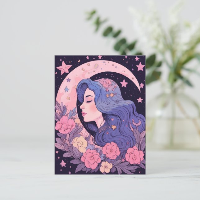 Ethereal Moon Goddess Illustration Postkarte (Stehend Vorderseite)