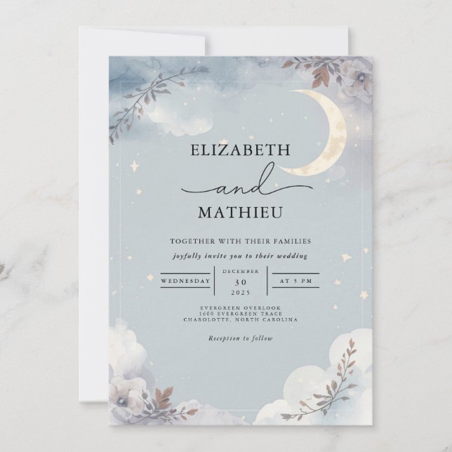 Ethereal-Moonlit-Blumenhochzeit Einladung (Vorderseite)