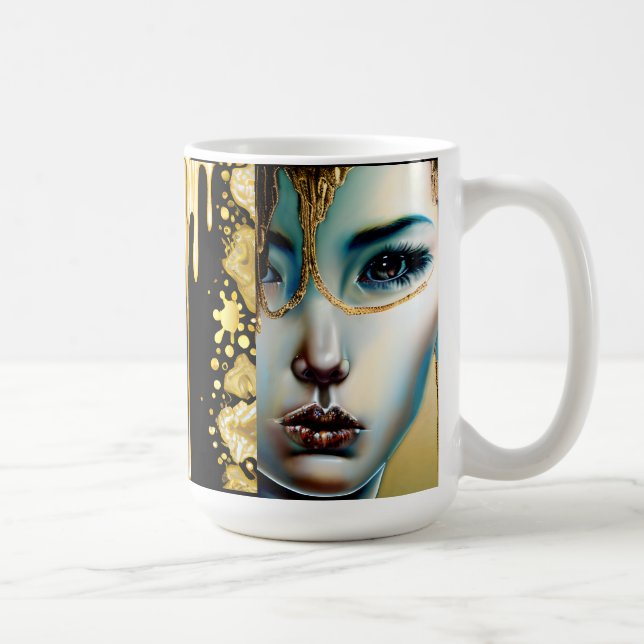 Ethereal Mystical Fantasy Art Black and Gold Kaffeetasse (Rechts)