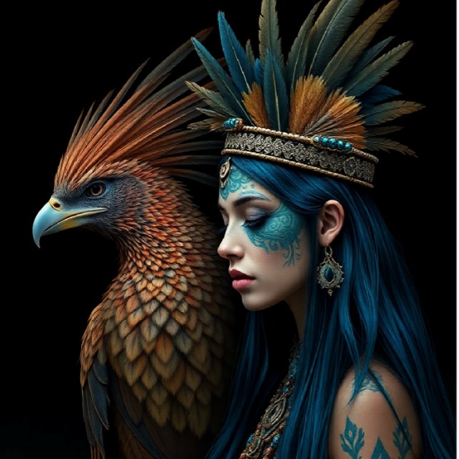 Ethereal Native Girl with pretty bird Seidenpapier (Von Creator hochgeladen)