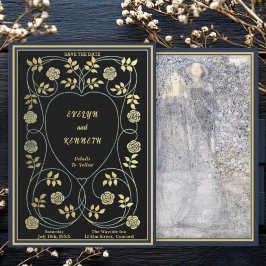 Ethereal Navy & Gold Vintage Art Nouveau Wedding Save The Date