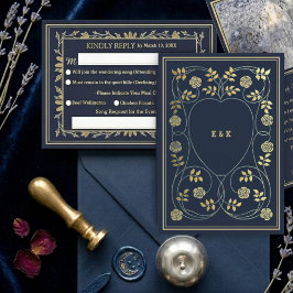 Ethereal Navy Vintage Art Nouveau Wedding RSVP Begleitkarte