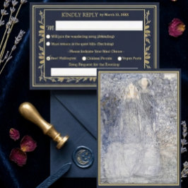 Ethereal Navy Vintage Art Nouveau Wedding RSVP Begleitkarte