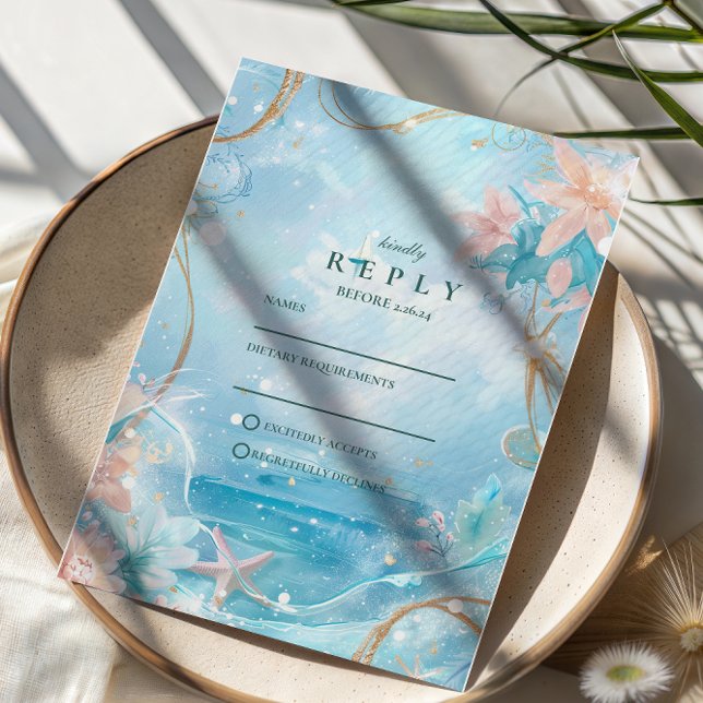 Ethereal Ocean Light Wedding RSVP Karte (Von Creator hochgeladen)