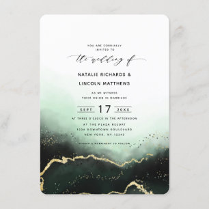 Ethereal Ombre Emerald Gold Foil Script Wedding Einladung