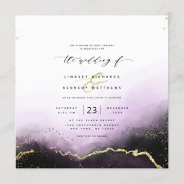 Ethereal Ombre Lila Gold Luxury Square Wedding Einladung
