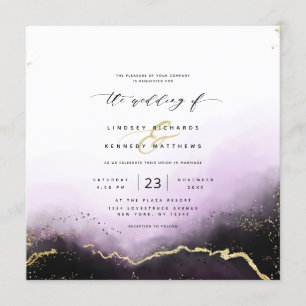 Ethereal Ombre Lila Gold Luxury Square Wedding Einladung