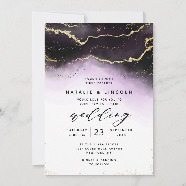 Ethereal Ombre Lila Watercolor Moody Wedding Einladung (Vorderseite)