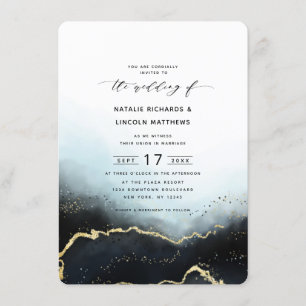Ethereal Ombre Navy Blue Gold Foil Script Hochzeit Einladung