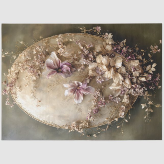Ethereal Ornamental Oval and Floral Botanical  Seidenpapier (Vorderseite)