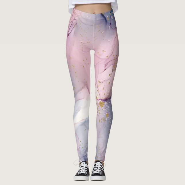 Ethereal Periwinkle Pink & Gold Inky Fantasy Glam Leggings (Vorderseite)