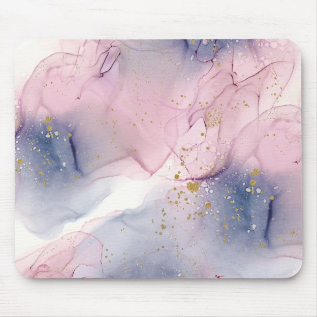 Ethereal Periwinkle Pink & Gold Inky Fantasy Glam Mousepad (Vorne)