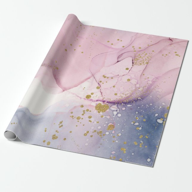 Ethereal Periwinkle Pink & Gold Inky Fantasy Party Geschenkpapier (Ungerollt)