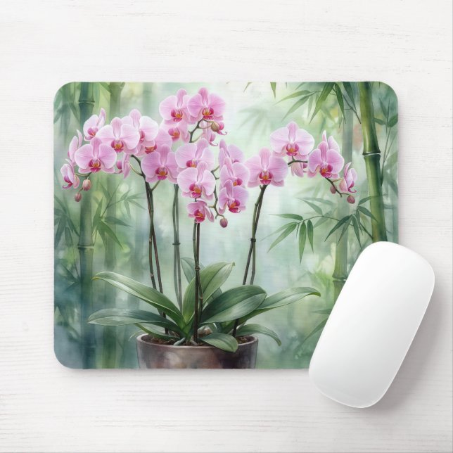 Ethereal Pink Orchids and Bamboo Mousepad (Mit Mouse)