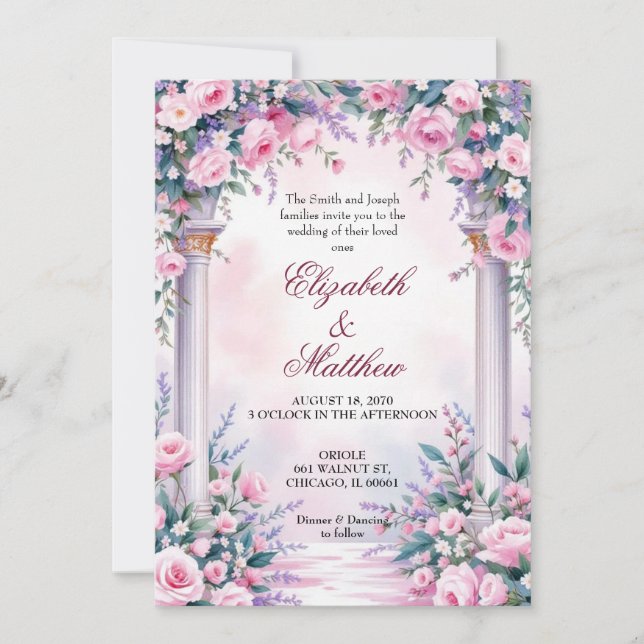 Ethereal Pink Rose Column Wedding Invitation Einladung (Vorderseite)