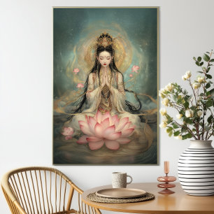 Ethereal Quan Yin: Buddhistische Göttin Lotus-Gebe Poster