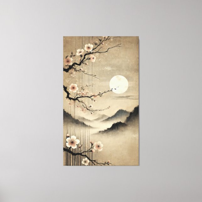 Ethereal Sakura Moon - Wabi-Sabi Japanische Kunst Leinwanddruck (Vorderseite)