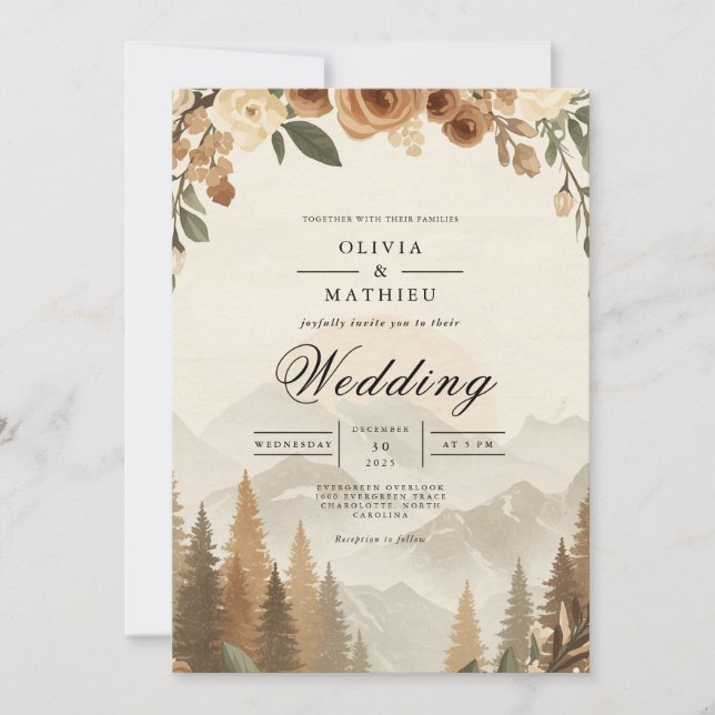 Ethereal Sepia Blossom Wedding Einladung (Vorderseite)