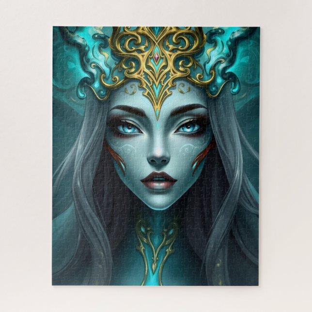 Ethereal Silver-Haired Goddess in Golden Filigree  Puzzle (Vertikal)