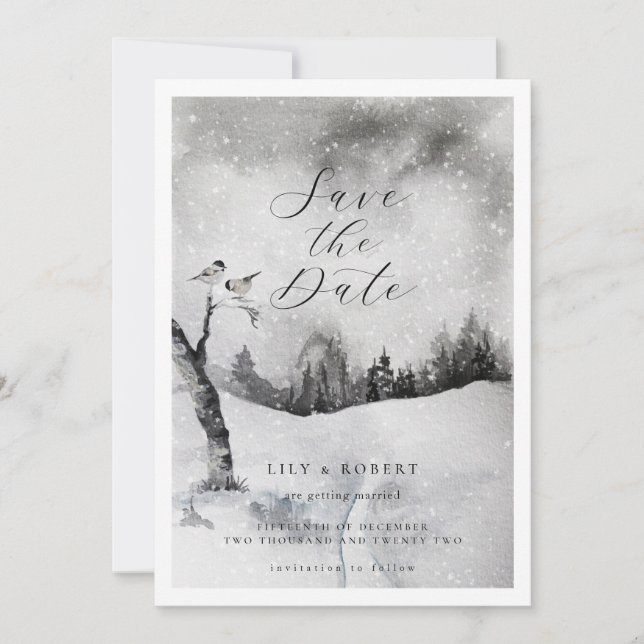Ethereal Snowy Forest Winter Wedding Save The Date (Vorderseite)