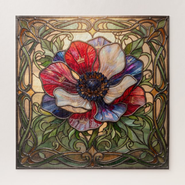 Ethereal Stained Glass Anemone Flower Puzzle (Vertikal)