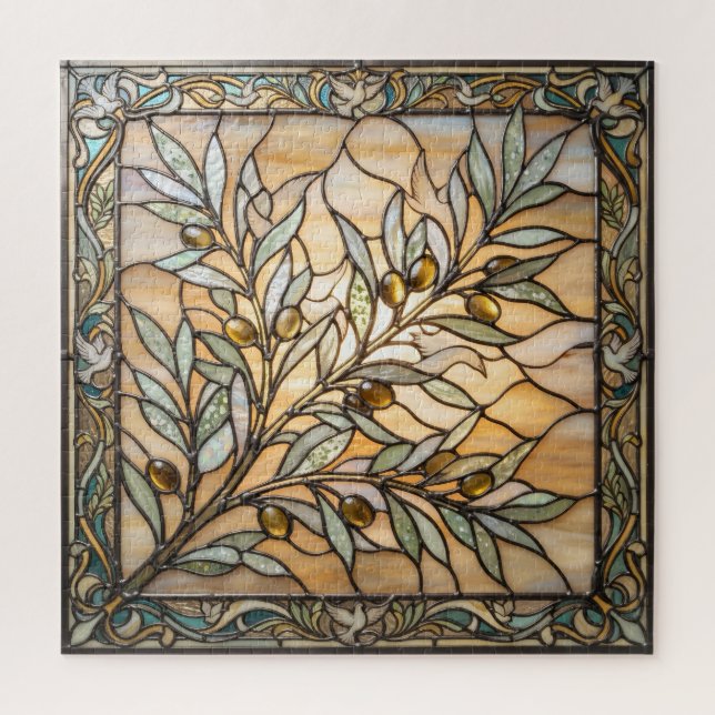 Ethereal Stained Glass Olive Branch Puzzle (Vertikal)