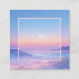 Ethereal Sunset Mountain Neon Frame Quadratische Visitenkarte