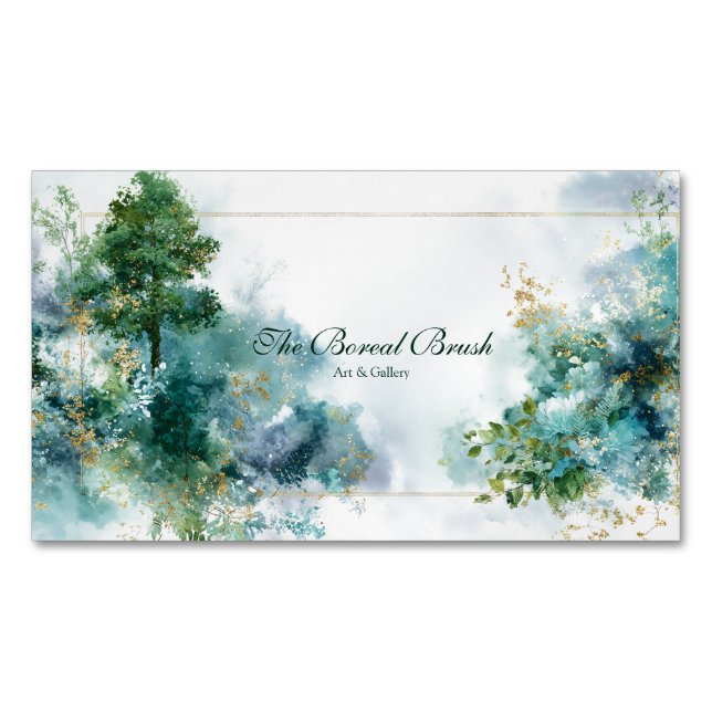 Ethereal Teal Forest Gold Sparkle Magnetische Visitenkarte (Vorderseite)