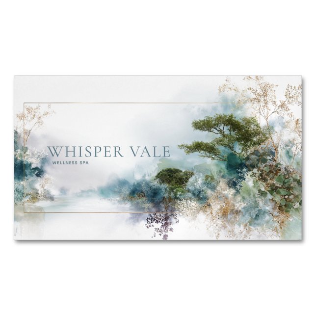 Ethereal Teal Gold Watercolor Landscape Magnetische Visitenkarte (Vorderseite)