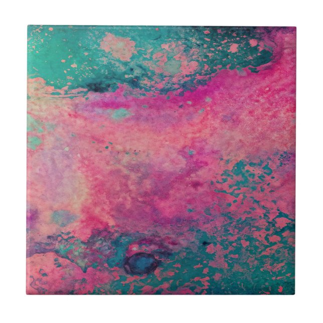 “Ethereal Vellum” – Pink Teal Blue Abstract    Fliese (Vorderseite)