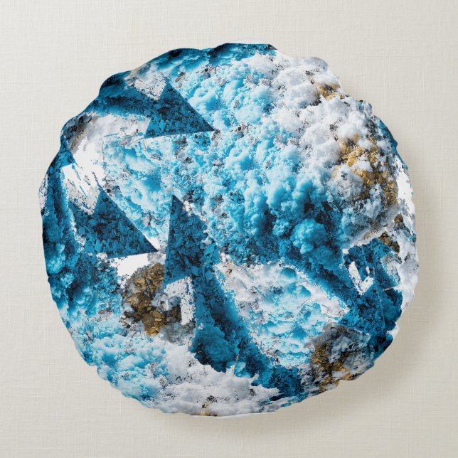 Ethereal Velocity: Geometric Cloud & Arrow Fusion Rundes Kissen (Rückseite)