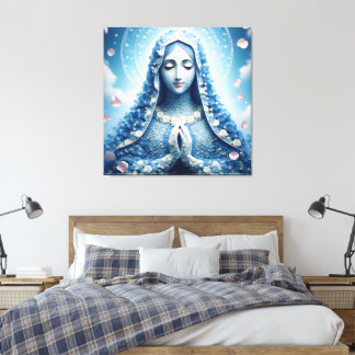 Ethereal Virgin Mary Blue Rose Portrait Leinwanddruck