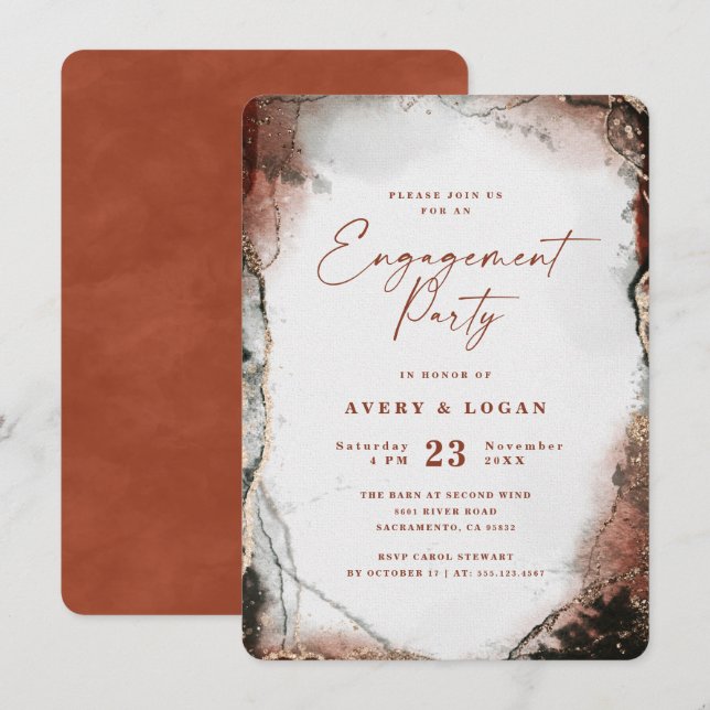 Ethereal Watercolor Burnt Orange Engagement Party Einladung (Vorne/Hinten)