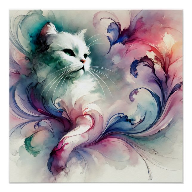 Ethereal Watercolor Cat Poster (Vorderseite)