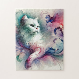 Ethereal Watercolor Cat Puzzle