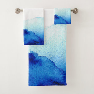 Ethereal Watercolor Indigo Blue Badhandtuch Set
