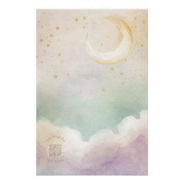 Ethereal Watercolor Moon & Cloud Nursery Wall Art Poster