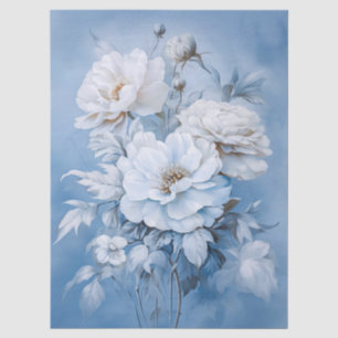 Ethereal White & Blue Floral Bouquet Decoupage Seidenpapier