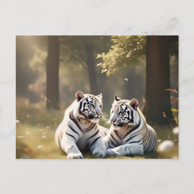 Ethereal White Tigers – Woodland Postcard Postkarte (Vorderseite)