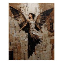 Ethereal Winged Angel Painting in Earth Tones Poster