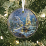 Ethereal Winterszene Kinkade Inspiriert Ornament Aus Glas<br><div class="desc">Die von Thomas Kinkade inspirierte Winterszene strahlt und reflektiert Ihre Lichter und ergänzt Ihren Weihnachtsbaum und die Erholung Ihrer Zuhause. Schöne Farben.</div>