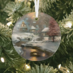 Ethereal Winterszene Kinkade Inspiriert Ornament Aus Glas<br><div class="desc">Die von Thomas Kinkade inspirierte Winterszene strahlt und reflektiert Ihre Lichter und ergänzt Ihren Weihnachtsbaum und die Erholung Ihrer Zuhause. Schöne,  intensive Farben.</div>