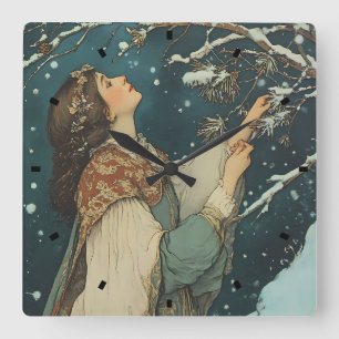 Ethereal Woman Wall Clock Quadratische Wanduhr