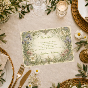 Ethereale Art Nouveau-Gartenhochzeit Dankeskarte