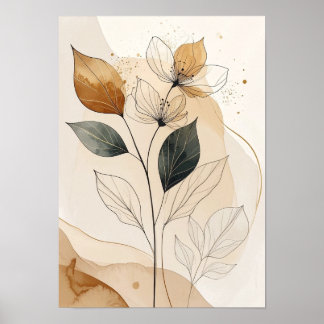 Ethereale Erdtöne: Moderne botanische Linienkunst  Poster