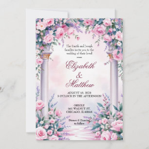 Ethereale rosa Rosen-Säulen-Hochzeitseinladung Einladung