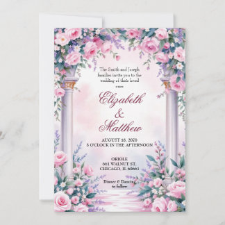 Ethereale rosa Rosen-Säulen-Hochzeitseinladung Einladung